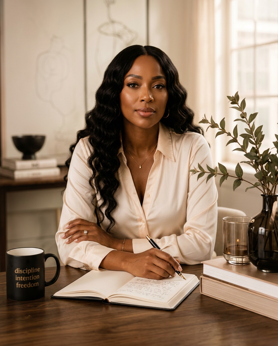 The Feminine Reinvention Strategist at her writing desk
